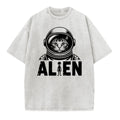 Vintage Space Cat Graphic Washed T-Shirt